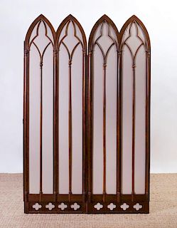 VICTORIAN ROSEWOOD NEOGOTHIC TWO-PANEL SCREEN