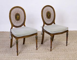 PAIR OF EDWARDIAN SATINWOOD AND CANED SIDE CHAIRS