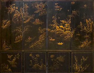 CHINESE EXPORT STYLE BLACK LACQUER FOUR-PANEL SCREEN