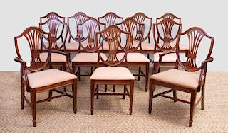 SET OF TWELVE GEORGE III MAHOGANY STYLE SHIELD-BACK DINING CHAIRS, MANUFACTURED BY STATESVILLE ROSS