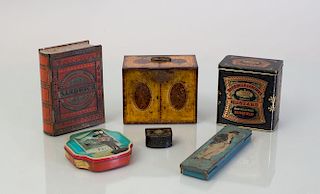 GROUP OF PRINTED TIN BOXES