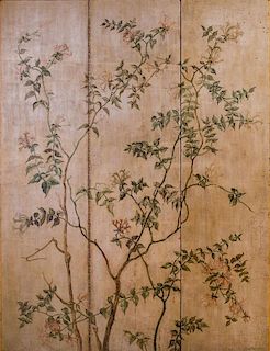 CONTINENTAL PAINTED THREE-PANEL FOLDING SCREEN