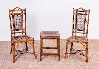 PAIR OF BAMBOO AND CANED SIDE CHAIRS