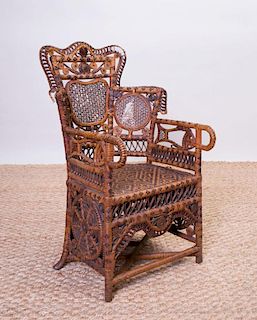 VICTORIAN RATTAN, WICKER AND CANED CHILD'S CHAIR