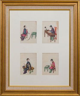 EIGHT CHINESE EXPORT PAINTINGS ON PITH PAPER OF LADIES IN PURSUITS