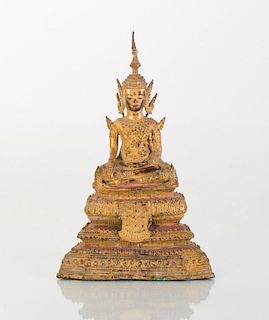 THAI GILT-METAL FIGURE OF SEATED BUDDHA