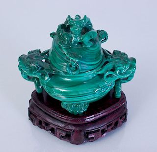 CHINESE MALACHITE CENSER AND COVER
