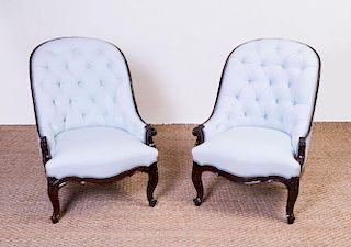 PAIR OF VICTORIAN CARVED ROSEWOOD PARLOR CHAIRS