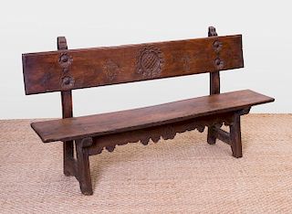 SPANISH CARVED RED PINE BENCH