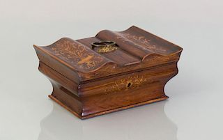 VICTORIAN ROSEWOOD MARQUETRY INLAID NECESSAIRE