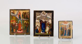 THREE RUSSIAN PAINTED WOOD ICONS