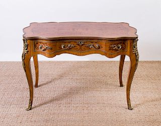 LOUIS XV STYLE GILT-BRONZE-MOUNTED KINGWOOD AND TULIPWOOD MARQUETRY DESK