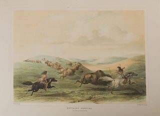 AFTER GEORGE CATLIN (1796-1872): BUFFALOE HUNTING; THE WAR DANCE; THE SCALP DANCE; MAH-TO-TOH-PA, THE MANDAN CHIEF; AND O-JIB