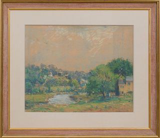 ARTHUR CLIFTON GOODWIN (1864-1929): HOUSES IN A RIVER LANDSCAPE