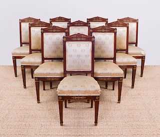 SUITE OF TEN EMPIRE STYLE ORMOLU-MOUNTED MAHOGANY CHAISES