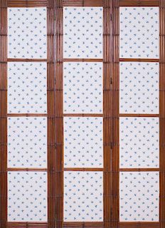 FAUX BAMBOO AND WALLPAPER THREE-PANEL SCREEN