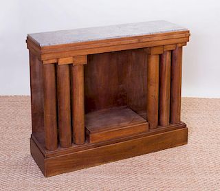 NEOCLASSICAL STYLE MAHOGANY AND WALNUT CONSOLE