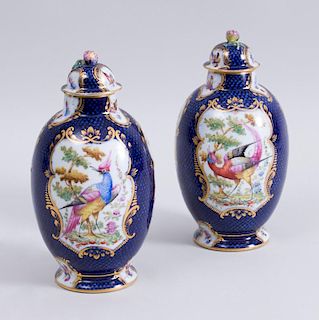 PAIR OF WORCESTER STYLE PORCELAIN OVOID VASES AND COVERS