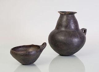 TWO BURNISHED BLACK POTTERY VESSELS