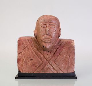 PRIMITIVE RED PAINTED PLASTER BUST OF A MAN