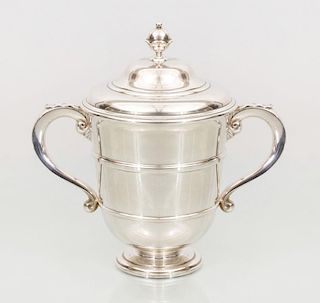 GEORGE V SILVER TWO-HANDLED TROPHY CUP AND COVER