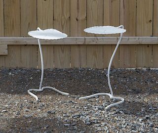 PAIR OF PAINTED IRON GARDEN LILY PAD-FORM TABLES