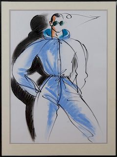 ANTONIO LOPEZ (1943-1988): FASHION SKETCH (MALE BLUE JUMPER)