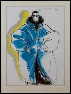 ANTONIO LOPEZ (1943-1988): FASHION SKETCH (MALE BLUE COAT)