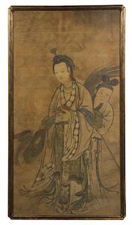 A Chinese Scroll Painting, Height 62 1/2 x width 33 1/4 inches.