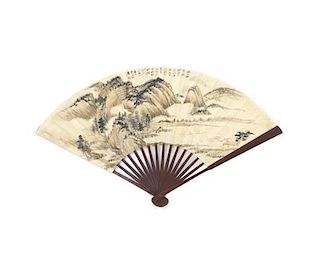 A Chinese Fan Painting, Attributed to Zhang Daqian (1899-1983), Width at widest 18 3/4 inches.