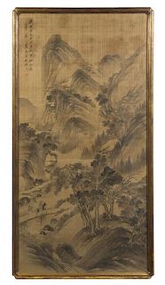 A Chinese Scroll Painting, Attributed to Wang Yuanqi (1642-1715), Height 64 x width 32 1/2 inches.