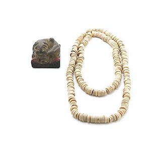 A Chinese Beaded Necklace and Toggle, Width at widest 1 1/4 inches.