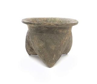 A Chinese Li Pottery Cauldron, Diameter 6 1/8 inches.