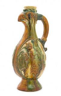 A Tang Style Sancai Bird Form Ewer, Height 10 1/2 inches.