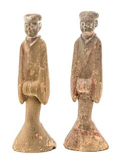 Two Chinese Pottery Tomb Figures of Ladies, Height of taller 15 inches.