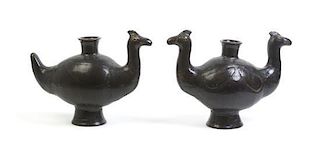 Two Chinese Glazed Pottery Animal Figure Pots, Width of wider 15 5/8 inches.