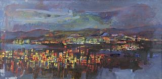 MAIROVICH, Zvi. Oil on Canvas. Haifa at Night.