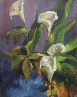 JONES, Lois Mailou. Oil on Board. Lilies.