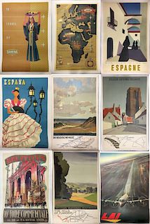 Lot of 9 Original Lithograph Travel Posters.