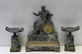 Antique French Bronze Figural Clock Garniture Set