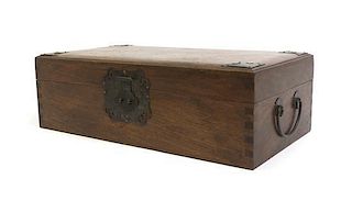 A Chinese Hardwood Document Box, Height 4 1/2 x width 14 5/8 x depth 8 inches.