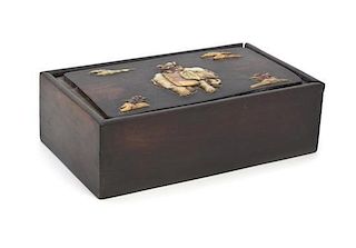 A Chinese Hardwood Lidded Box, Width 7 1/8 inches.
