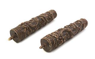 A Pair of Carved Wood Scroll Ends, Length 6 7/8 inches.