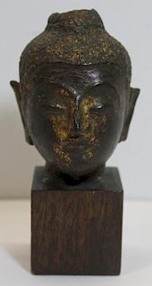 Diminutive Bronze Thai Buddha Head on Stand.