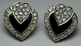 JEWELRY. 14kt Gold, Onyx, and Diamond Heart Form