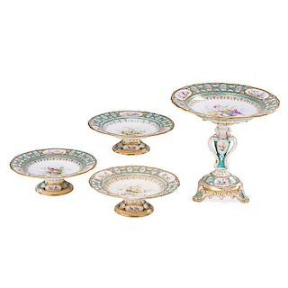 ENGLISH RETICULATED PORCELAIN FRUIT COMPOTE SET