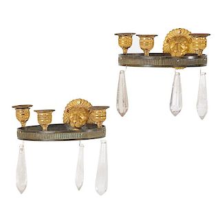 PAIR OF GILT BRONZE AND ROCK CRYSTAL SCONCES
