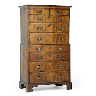 GEORGE II WALNUT CHEST ON CHEST