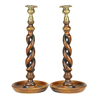PAIR OF TURNED WOOD CANDLESTICKS