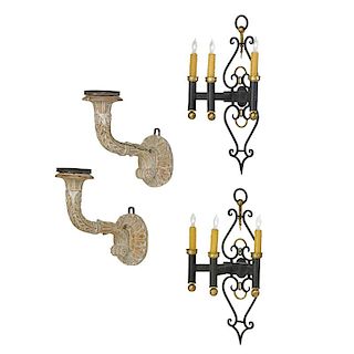 TWO PAIRS OF WALL SCONCES